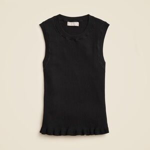 J Crew Women’s Black Ruffle-trim Shell Tank Top Premium Cotton Size XS